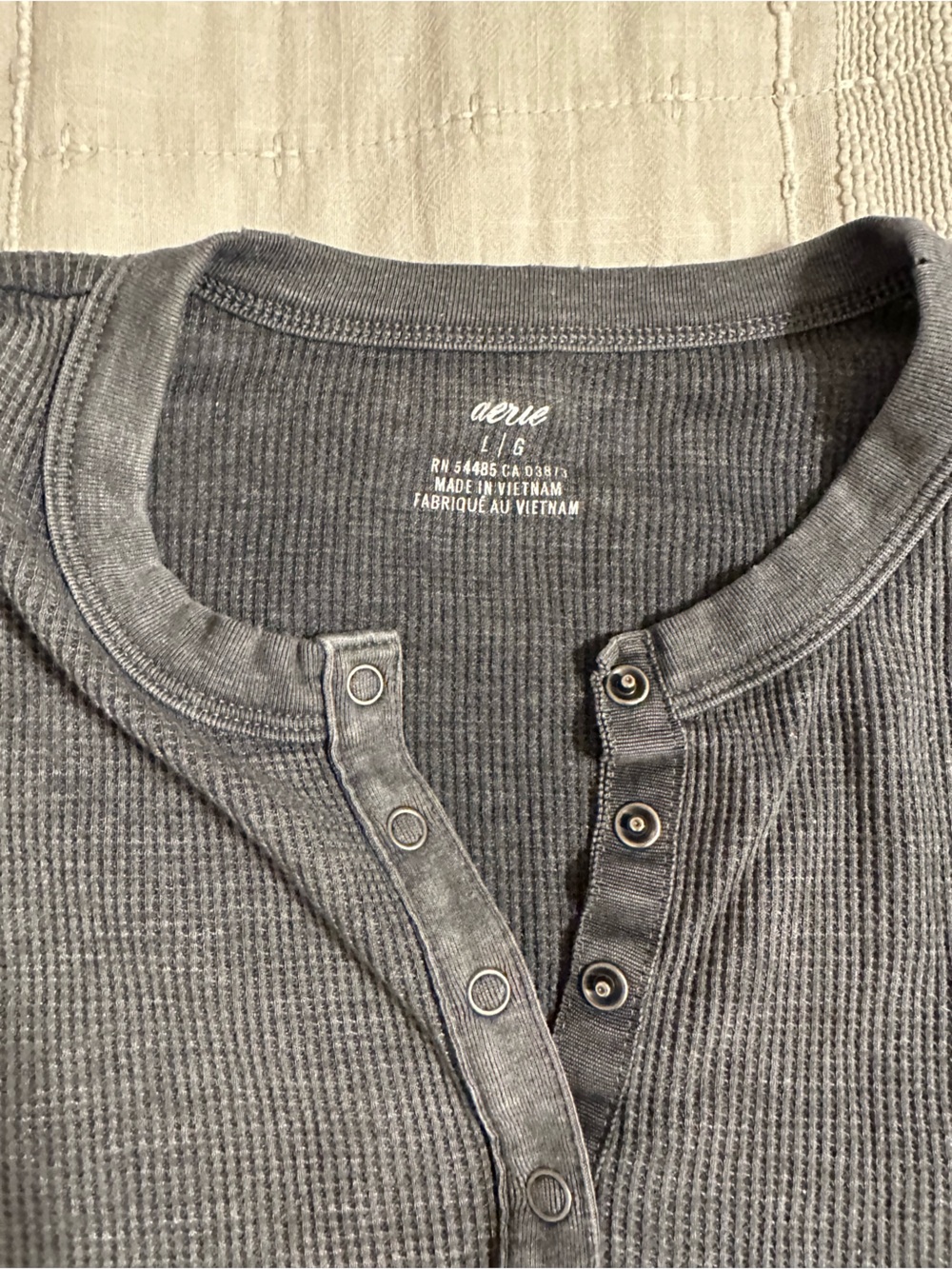 aerie Charcoal Waffle Henley Long Sleeve Top - Picture 4 of 5